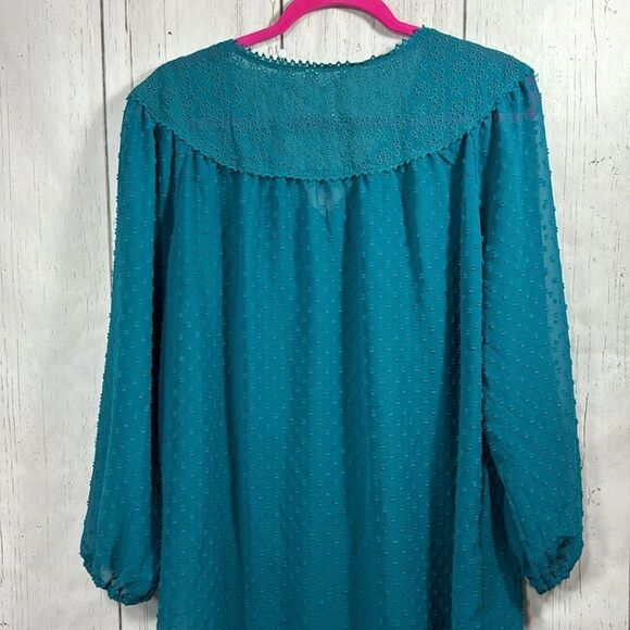 Matilda Jane Charismas Swiss Dot Peasant Boho Sheer Teal Green Top Blouse - Picture 12 of 13